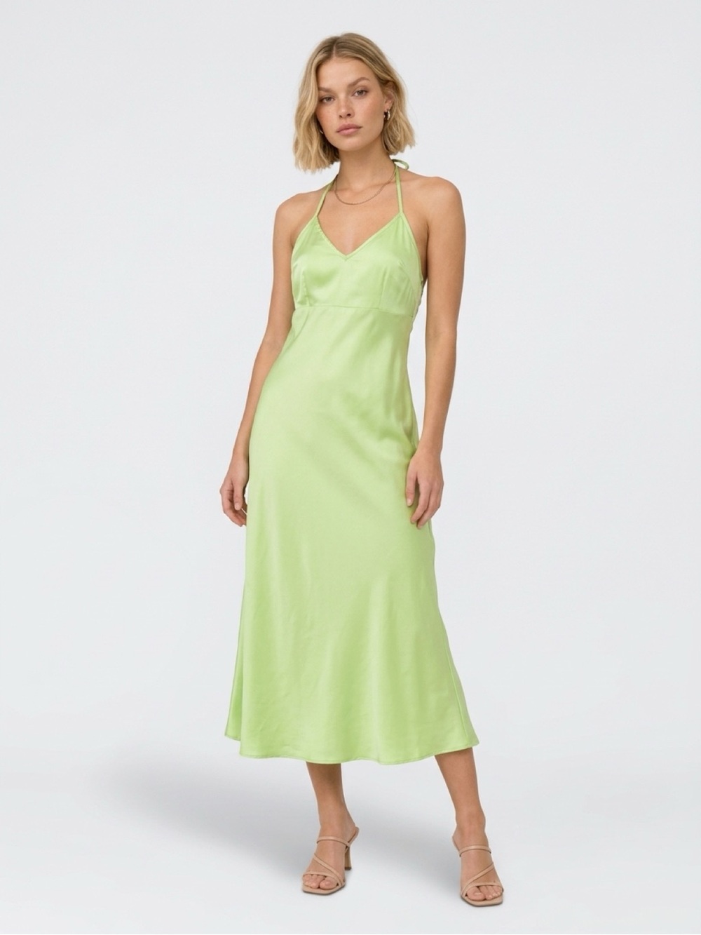 & Other Stories Light Green Halter Midi Slip Dress